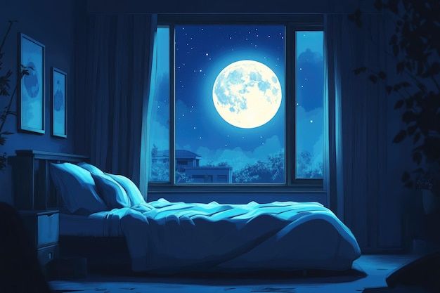 Abstract soft horizon with moon over gentle waves