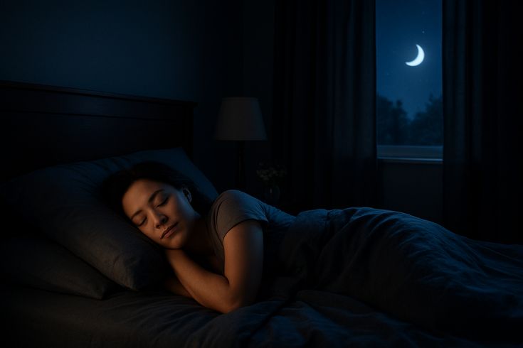 Abstract horizon with moon and layered waves representing a calm evening mood